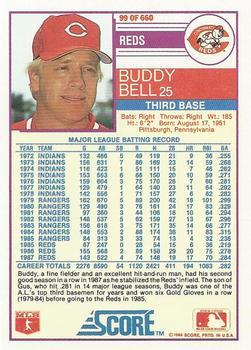 1988 Score - Glossy #99 Buddy Bell Back