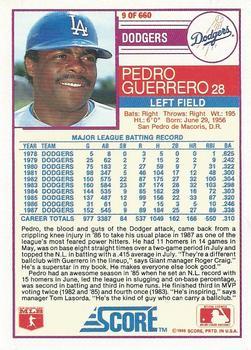 1988 Score - Glossy #9 Pedro Guerrero Back