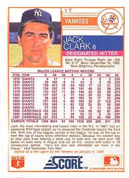 1988 Score Rookie & Traded - Glossy #1T Jack Clark Back