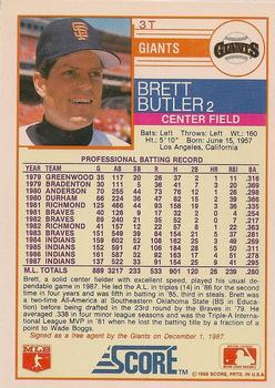 1988 Score Rookie & Traded - Glossy #3T Brett Butler Back