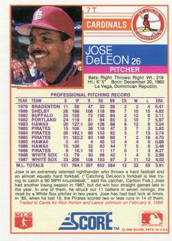 1988 Score Rookie & Traded - Glossy #7T Jose DeLeon Back