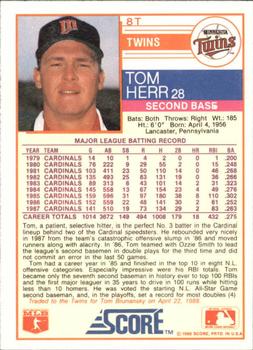 1988 Score Rookie & Traded - Glossy #8T Tom Herr Back