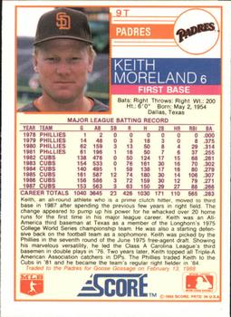 1988 Score Rookie & Traded - Glossy #9T Keith Moreland Back