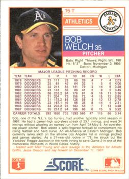 1988 Score Rookie & Traded - Glossy #15T Bob Welch Back