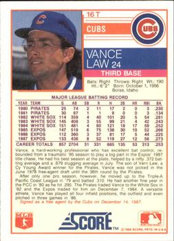1988 Score Rookie & Traded - Glossy #16T Vance Law Back