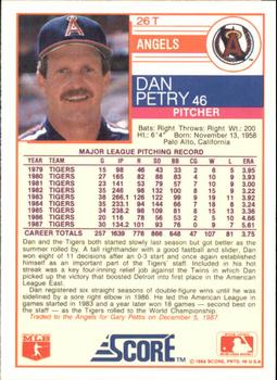 1988 Score Rookie & Traded - Glossy #26T Dan Petry Back