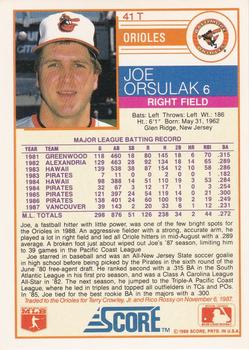 1988 Score Rookie & Traded - Glossy #41T Joe Orsulak Back