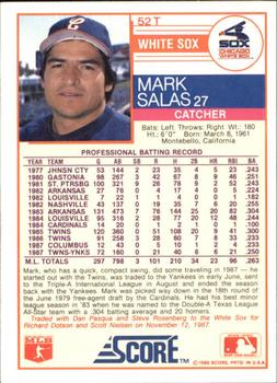 1988 Score Rookie & Traded - Glossy #52T Mark Salas Back