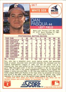 1988 Score Rookie & Traded - Glossy #56T Dan Pasqua Back