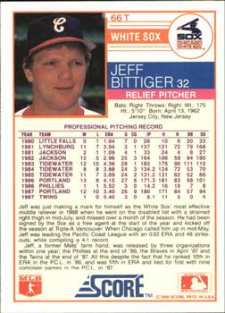1988 Score Rookie & Traded - Glossy #66T Jeff Bittiger Back