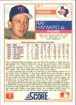 1988 Score Rookie & Traded - Glossy #67T Ray Hayward Back