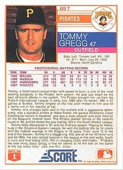 1988 Score Rookie & Traded - Glossy #69T Tommy Gregg Back