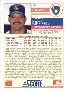1988 Score Rookie & Traded - Glossy #75T Joey Meyer Back