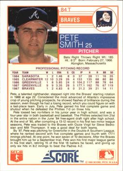1988 Score Rookie & Traded - Glossy #84T Pete Smith Back