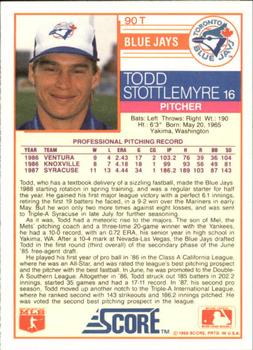 1988 Score Rookie & Traded - Glossy #90T Todd Stottlemyre Back