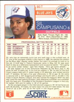 1988 Score Rookie & Traded - Glossy #93T Sil Campusano Back