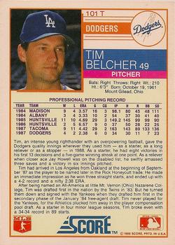 1988 Score Rookie & Traded - Glossy #101T Tim Belcher Back