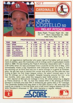 1988 Score Rookie & Traded - Glossy #107T John Costello Back