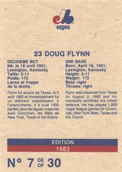 1983 Stuart Bakery Montreal Expos #7 Doug Flynn Back