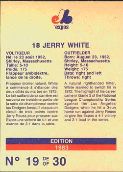 1983 Stuart Bakery Montreal Expos #19 Jerry White Back