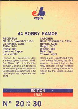 1983 Stuart Bakery Montreal Expos #20 Bobby Ramos Back