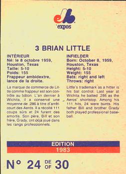 1983 Stuart Bakery Montreal Expos #24 Bryan Little Back
