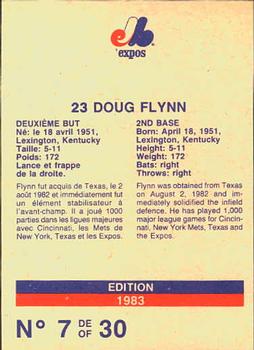 1983 Stuart Bakery Montreal Expos #7 Doug Flynn Back