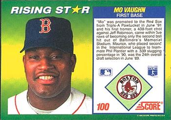 1992 Score 100 Rising Stars #100 Mo Vaughn Back