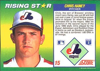 1992 Score 100 Rising Stars #15 Chris Haney Back