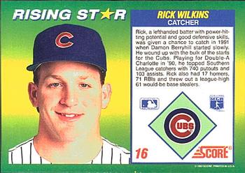 1992 Score 100 Rising Stars #16 Rick Wilkins Back
