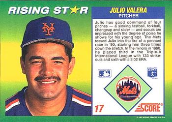 1992 Score 100 Rising Stars #17 Julio Valera Back