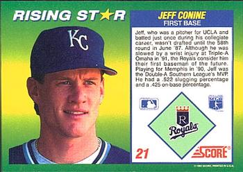1992 Score 100 Rising Stars #21 Jeff Conine Back