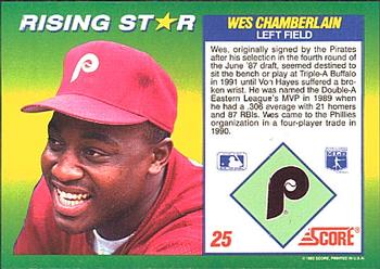 1992 Score 100 Rising Stars #25 Wes Chamberlain Back
