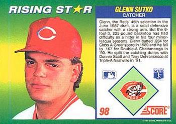 1992 Score 100 Rising Stars #98 Glenn Sutko Back