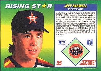 1992 Score 100 Rising Stars #35 Jeff Bagwell Back