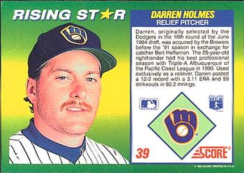1992 Score 100 Rising Stars #39 Darren Holmes Back