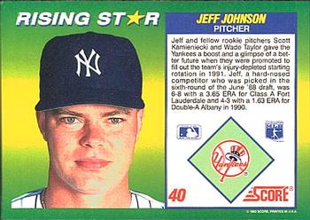 1992 Score 100 Rising Stars #40 Jeff Johnson Back
