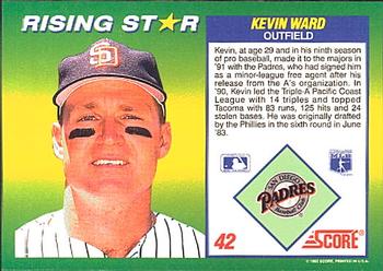 1992 Score 100 Rising Stars #42 Kevin Ward Back