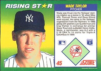 1992 Score 100 Rising Stars #45 Wade Taylor Back