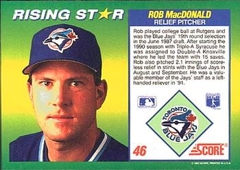 1992 Score 100 Rising Stars #46 Bob MacDonald Back