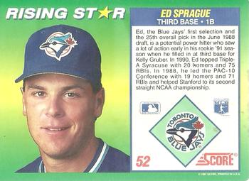 1992 Score 100 Rising Stars #52 Ed Sprague Back