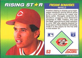 1992 Score 100 Rising Stars #53 Freddie Benavides Back