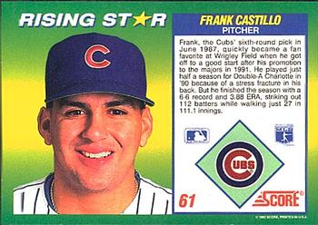 1992 Score 100 Rising Stars #61 Frank Castillo Back