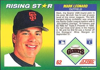 1992 Score 100 Rising Stars #62 Mark Leonard Back