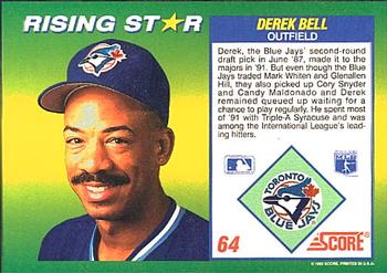 1992 Score 100 Rising Stars #64 Derek Bell Back