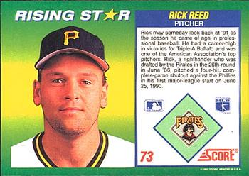 1992 Score 100 Rising Stars #73 Rick Reed Back
