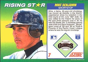 1992 Score 100 Rising Stars #7 Mike Benjamin Back