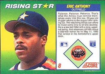 1992 Score 100 Rising Stars #8 Eric Anthony Back