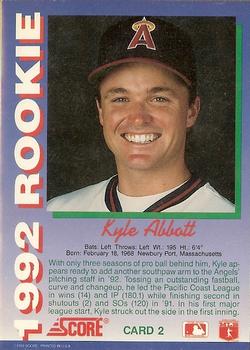 1992 Score Rookies #2 Kyle Abbott Back