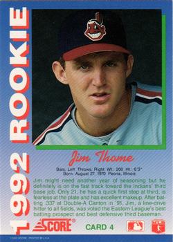 1992 Score Rookies #4 Jim Thome Back